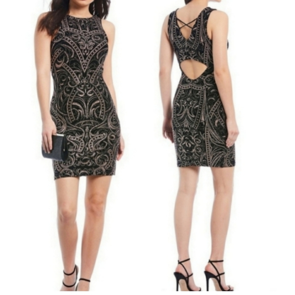 NWT Formal Sleeveless Glitter Bodycon Dress Black / Rose Gold X-Small Ho…
